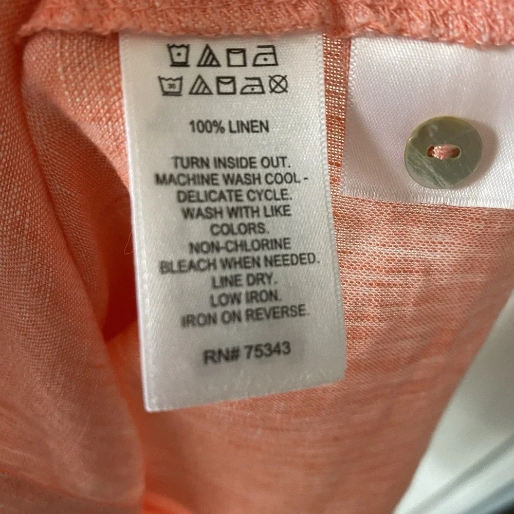 Jones &‎ Co New York 100% Linen Button Up Coral Collar Shirt Size Medium NWT - Picture 6 of 6